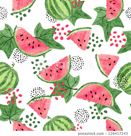Watercolor watermelons pattern. Seamless summer vector background 126417243