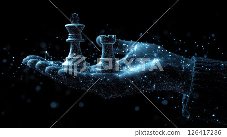 Digital Hand Holding Chess Pieces, Strategic Planning, Abstract Background 126417286