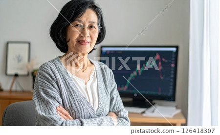 AI image: Senior woman investing in stocks AI image: Senior woman investing in stocks 126418307