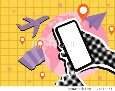 Collage of travel planning with smartphone, airplane, and maps 126418861