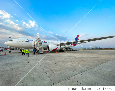 Nepal Airlines Boeing 330 aircraft arrives at Kathmandu Airport, Nepal 126418870
