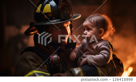 Courageous Firefighter Risks Life to Save Baby from Dangerous Burning Building Fire Rescue Mission 126418999