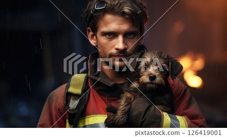 Heroic Firefighter Courageously Rescues Scared Puppy From Dangerous Burning Building Fire 126419001
