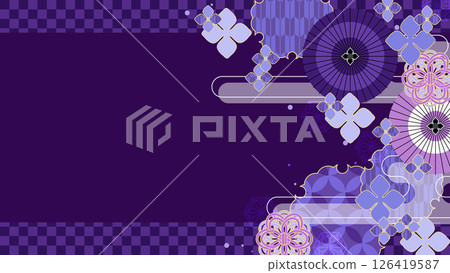 復古日式雨傘和繡球花圖案，16:9 126419587