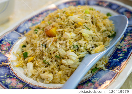 Delicious fried rice recipe home kitchen food cozy setting close-up culinary art 126419979