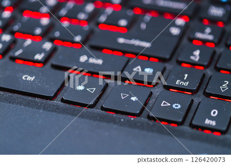 Technology action gaming keyboard close-up indoor environment high-tech viewpoint 126420073