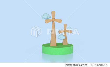 The Windmill and cloud for eco energy  concept 3d Rendering. 126420683