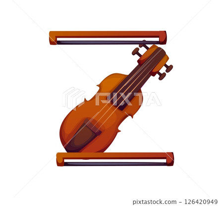 Cartoon musical font letter Z formed using a violin and two bows, string music instrument typeface, entertainment funny type English alphabet. Isolated vector musician abc character, typography symbol Cartoon musical font letter Z formed using a violin and two bows, string music instrument typeface, entertainment funny type English alphabet. Isolated vector musician abc character, typography symbol 126420949