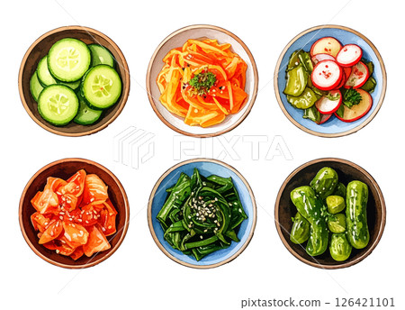 Watercolor illustration set of various small bowls - AI generation 126421101