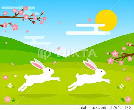 Rabbit running through the grassland 126421120