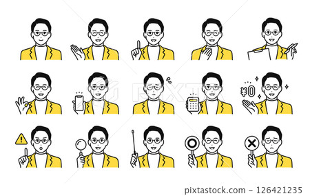 Business casual young men's business facial expression icon set 126421235