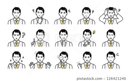 Facial expression icon set of middle-aged men wearing vests 126421240