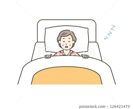 Illustration of an elderly woman in pajamas sleeping soundly in bed Illustration of an elderly woman in pajamas sleeping soundly in bed 126421473