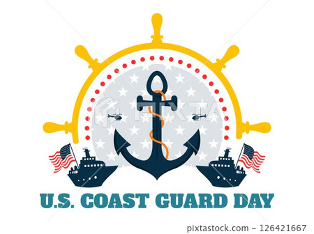 Coast Guard Day United States Vector Illustration on August 4, Featuring an American Waving Flag and a ship to Commemorate the National Holiday 126421667