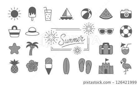 Simple monochrome summer motif icon set 126421999