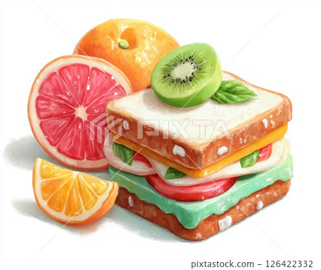 Bright Colorful Fruit Sandwich Illustration 126422332