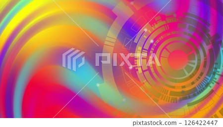 Image of colourful shapes moving over scope scanning 126422447