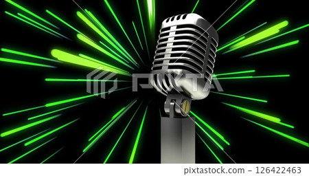 Image of microphone over neon colourful shapes Image of microphone over neon colourful shapes 126422463