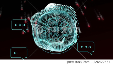 AI neural network image over binary code and digital communication icons AI neural network image over binary code and digital communication icons 126422465