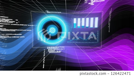 Futuristic digital interface image with circular patterns over grid background Futuristic digital interface image with circular patterns over grid background 126422471