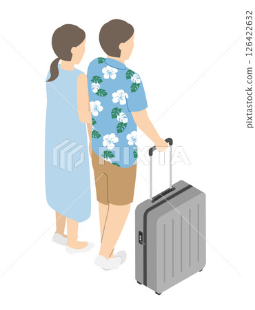 男人和女人帶著行李箱旅行,等距 男人和女人帶著行李箱旅行,等距 126422632