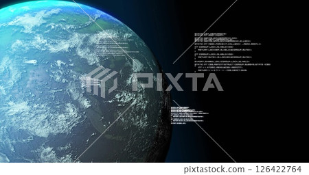 Earth's surface with data processing image over dark background 126422764