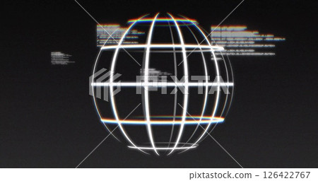 Glowing wireframe globe with digital data processing image on dark background 126422767