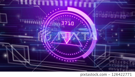 Ethereum symbol and digital data processing image over futuristic purple background 126422771