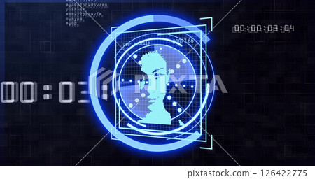 Digital face scan image over binary code and data processing Digital face scan image over binary code and data processing 126422775