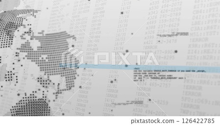 World map and programming code image over white background with data points 126422785