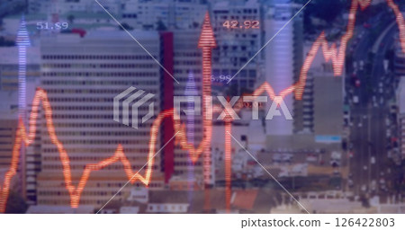 Stock market graph image over cityscape with tall buildings 126422803