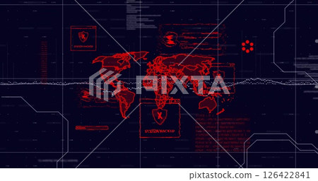 Global cybersecurity breach image over world map with system hacked alerts 126422841