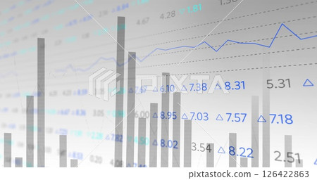 Bar and line charts with financial data image over stock market numbers 126422863