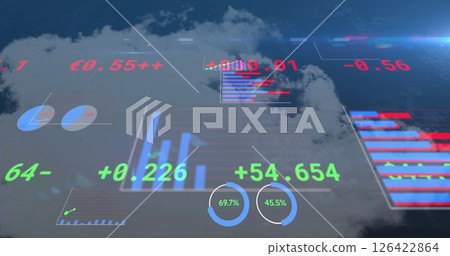Financial data and statistics image over cloudy sky background Financial data and statistics image over cloudy sky background 126422864