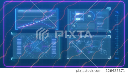 Data analytics and global tracking image over futuristic interface with graphs 126422871