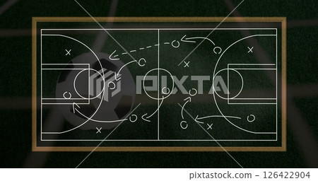 Soccer strategy image over soccer field with ball 126422904