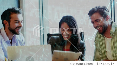 Financial data processing image over diverse business people in office 126422917