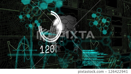 Digital data and network connections image over world map and graphs 126422941