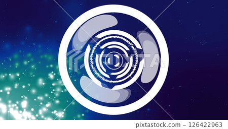 Circular abstract shapes and glowing particles image on blue background Circular abstract shapes and glowing particles image on blue background 126422963