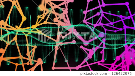 Colorful geometric shapes and lines image over sound waves and equalizer Colorful geometric shapes and lines image over sound waves and equalizer 126422975
