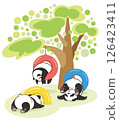Panda lazing around on a tire playground 126423411
