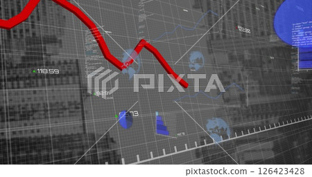 Image of financial data processing over cityscape 126423428