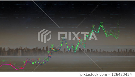Image of financial data processing over city 126423434