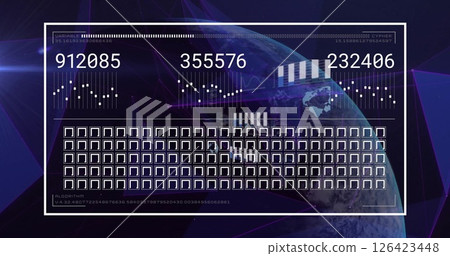 Image of data processing on interface over globe in night sky 126423448