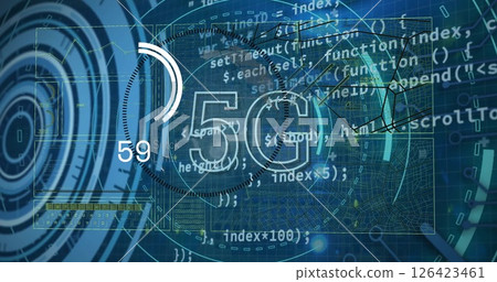 Image of scope scanning with 5g and data processing on blue background 126423461