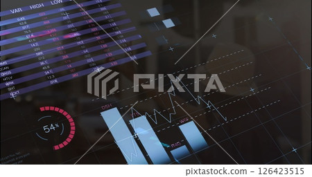 Image of data processing and diagrams over caucasian woman hailing taxi Image of data processing and diagrams over caucasian woman hailing taxi 126423515