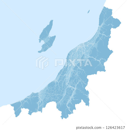 日本新潟縣的淺藍色衛星照片風格插圖 126423617