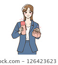 Illustration of a young office lady carrying an anime-style lunch box to work 126423623