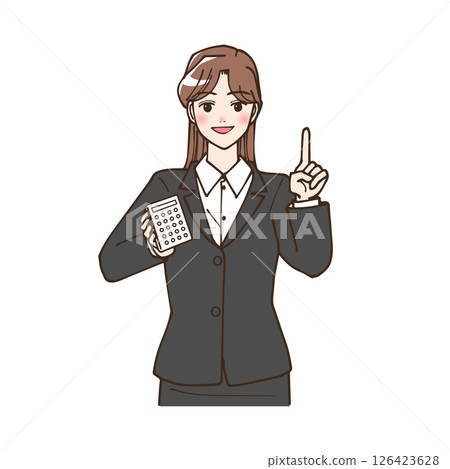 Illustration of a businesswoman woman holding a calculator in her hand in anime style 126423628