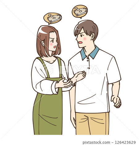 Anime-style illustration of a couple arguing about money 126423629